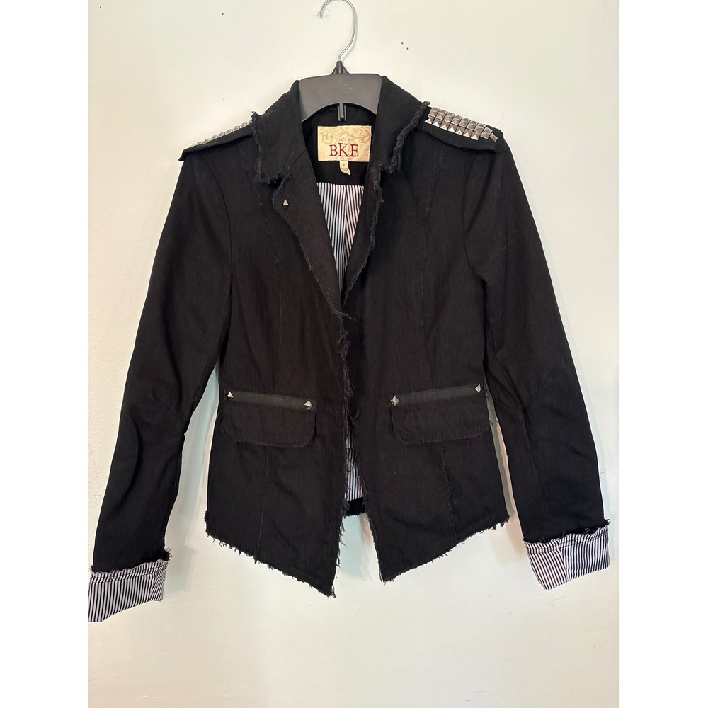 BKE Denim Blazer Kids Size S Black Excellent Studded Frayed Edgy Rocker Jacket